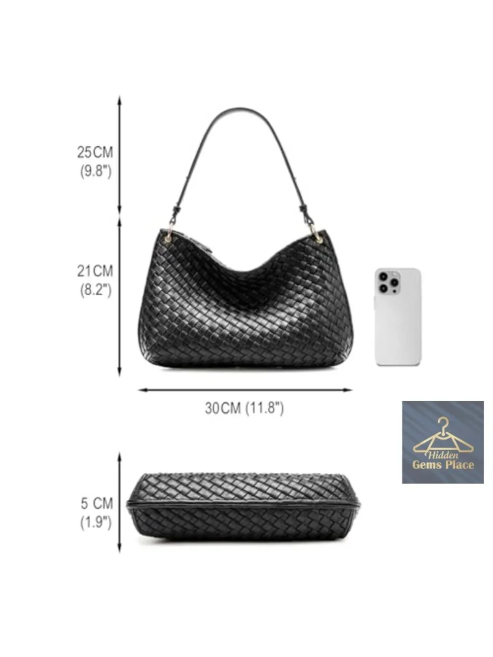Woven Hobo Shoulder Bag Synthetic Leather Handbag with Zipper Pockets